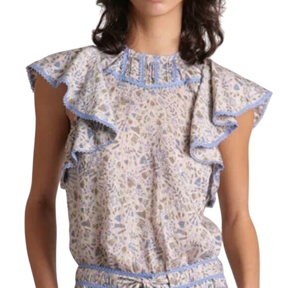 Sabina Musayev XS Mandy Top Sage Print Peplum Sleeve Floral Cottage - Picture 1 of 9